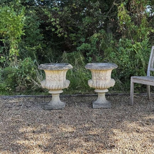 Pair of Weathered Medici Urns