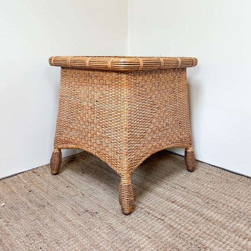 Vintage Woven Rattan Side Table – Square Occasional Table