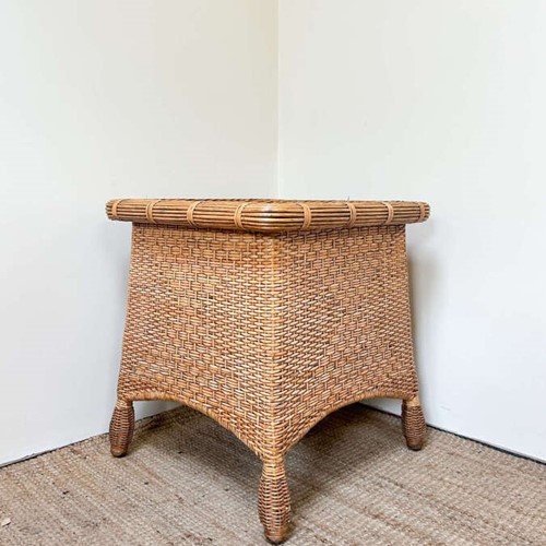 Vintage Woven Rattan Side Table – Square Occasional Table