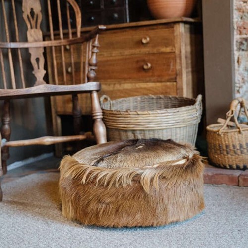 Vintage Leather & Fur Pouffe Ottoman