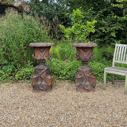 Pair of Large Antique Faux Bois Planters