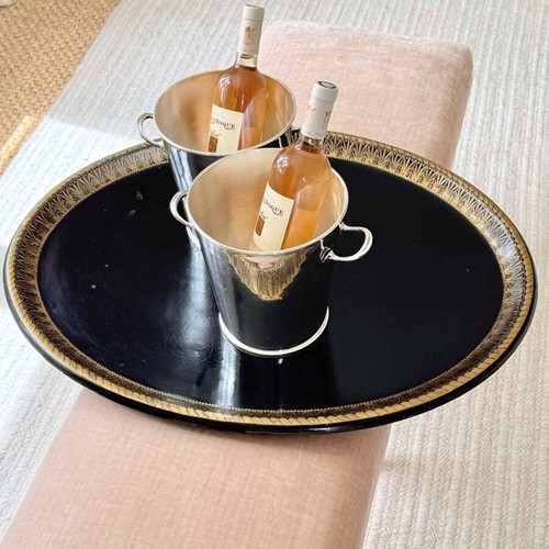 Giant Victorian Gilt & Black Papier Mache Tray C1850