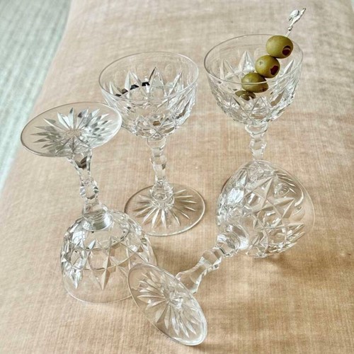 4 Victorian fine crystal cocktail wine glasses