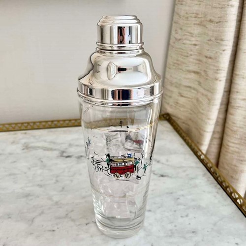 Rare English Hand Enamelled Knightsbridge Cocktail Shaker Circa 1950S