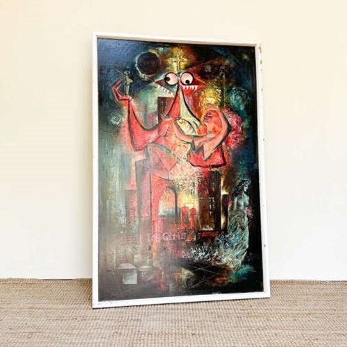 1964 Original Oil Painting By A.R. Harrison | Pop Art With Abstract & Pin-Up Elements