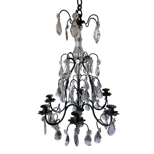 French Iron & Crystal Chandelier