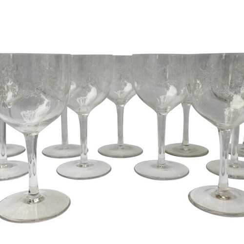 Set Of Eleven French Crystal Wine Glasses