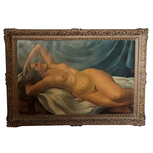 Large Painting Of A Reclining Nude Female Figure By G. Besancenot