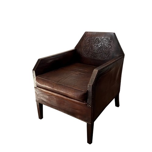 1920'S French Petite Leather Club Chair