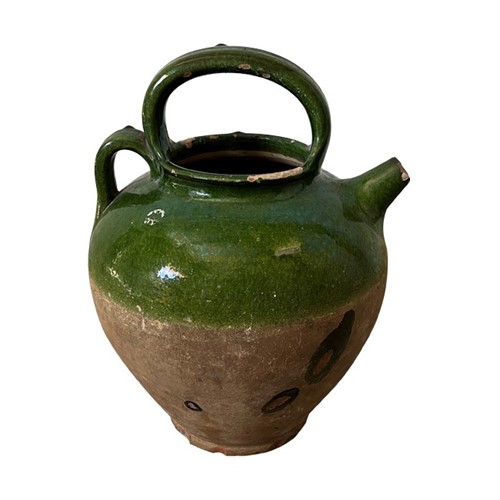 19Th Century Green Glazed French Pottery Jug