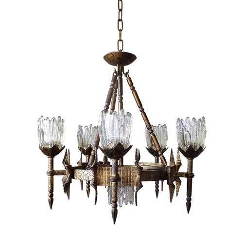 Large Spanish Gilt Iron Chandelier