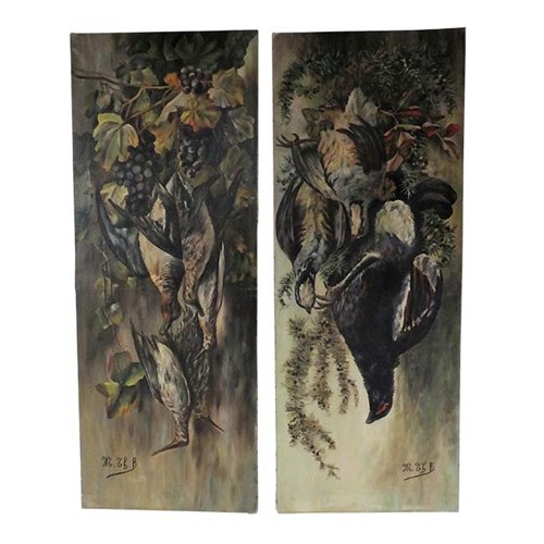 Pair Of Large French Still-Life Paintings Of Game Birds