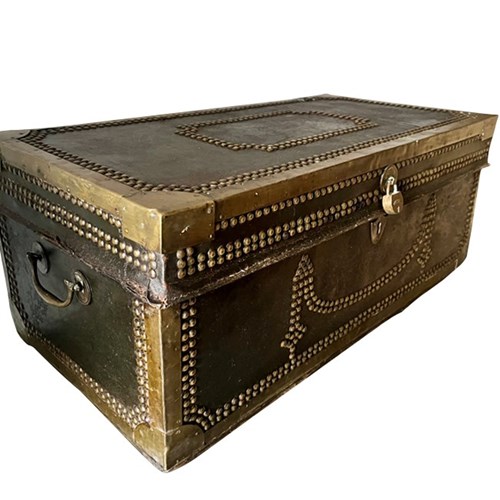 19Th Century Studded Black Leather Trunk