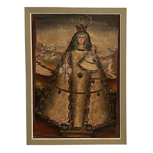 19Th Century Cusco School Painting Of A Madonna And Child