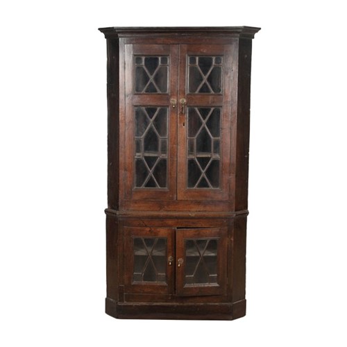 English Oak Corner Cupboard Display Cabinet