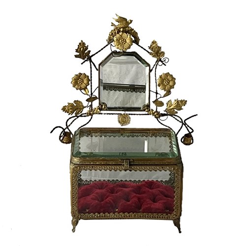 19Th Century French Glass Marriage Casket With Mirror