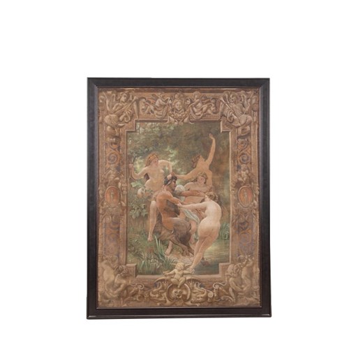 Large Framed Antique French Dyed Fabric Panel