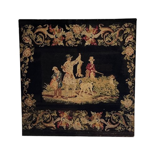 19Th Century French Needlepoint Panel With Figures And Dogs