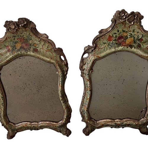 Pair Of Venetian Carved Polychrome Mirrors