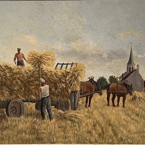 20Th Century French Painting 'The Harvest'