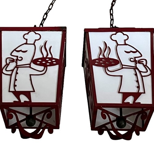 Pair Of 20Th Century Italian Iron Pizza Chef Lanterns