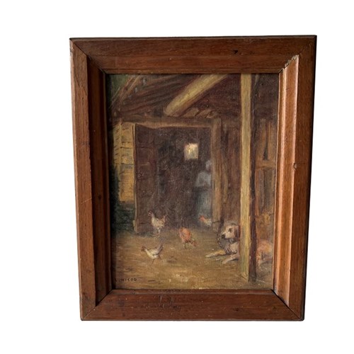 Small Farmyard Oil Painting By L.Nicod