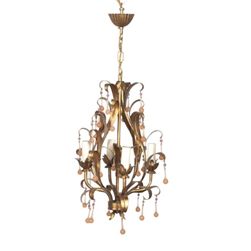 Pretty Gilt Metal Chandelier With Drops