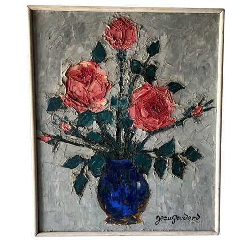 Still-Life Painting 'Roses In A Blue Vase' By Jean Goudard