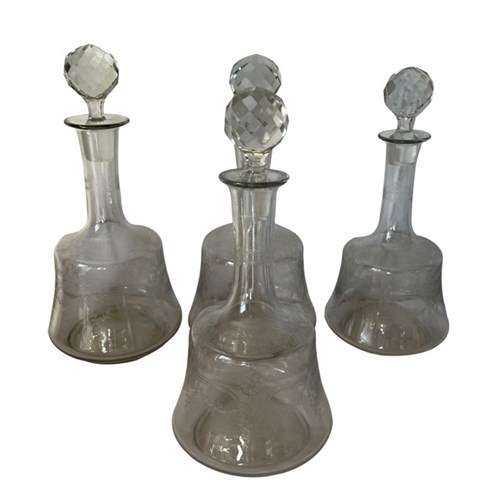 Set Of Four Pretty French Etched Carafes