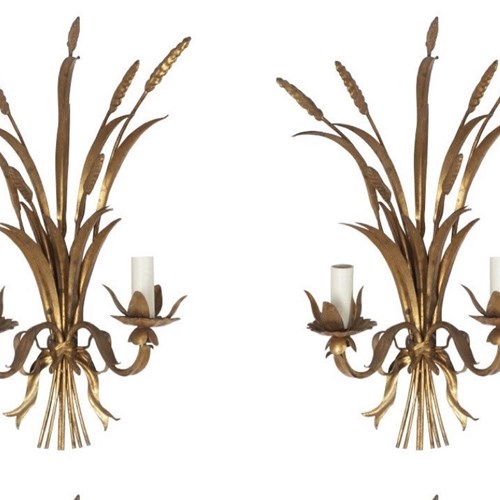 Large Pair Of Gilt Metal Wheat Sheaf Wall Lights