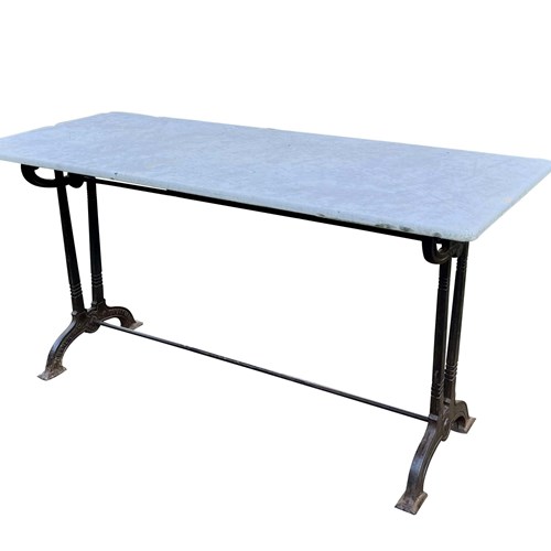 Long French Marble Top Bistro Table By Charlionais & Panassier