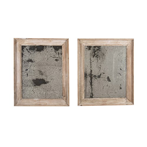 Near Pair Of 19Th Century French Foxed Pine Framed Mirrors
