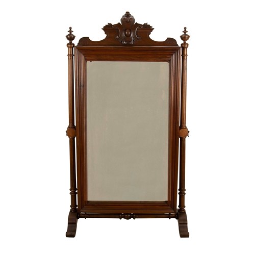 Large 19Th Century French Mahogany Cheval Mirror