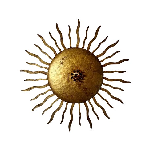 Mid-Century Spanish Gilt Metal Sunburst Ceiling Or Wall Light