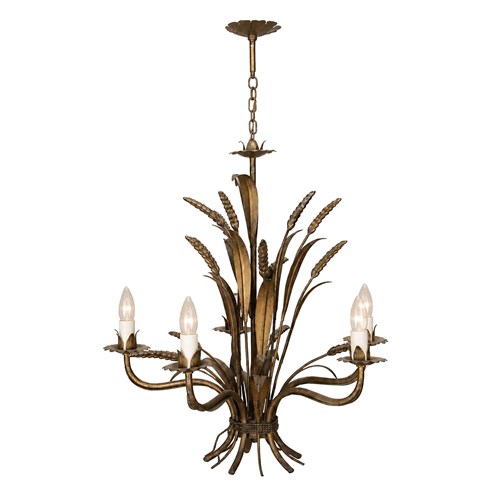 Mid-Century French Gilt Metal Wheat Sheaf Chandelier