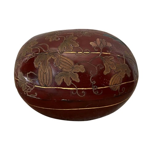 Large Early 20Th Century Oriental Lacquered Melon-Form Box