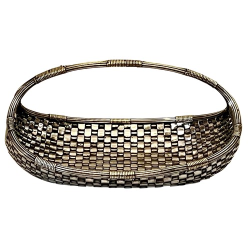 Mid-Century French Silver Plate Woven Silver Plate Basket