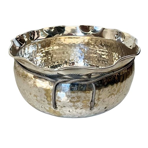 1970'S Hammered Silverplate Sack Cache Pot