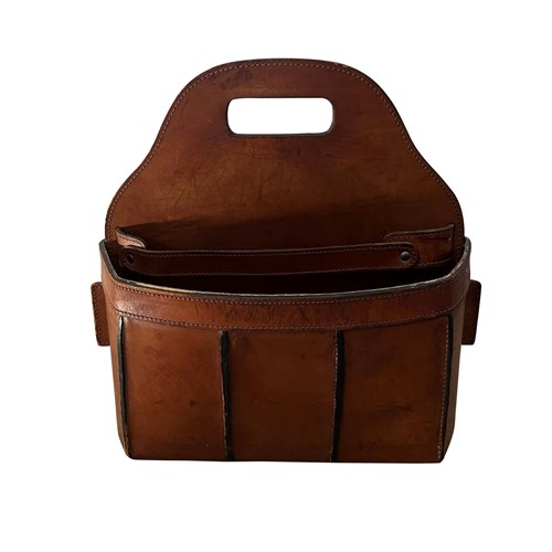 Mid-Century Italian Saddle Leather Magazine Holder