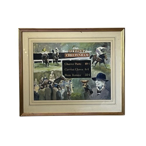 Watercolour Of The 1988 Cheltenham Tote Cup Chase By Harry Matthew
