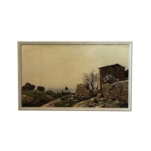 Painting 'Shepherd And Flock In A Provencal Landscape By Gustave Vidal