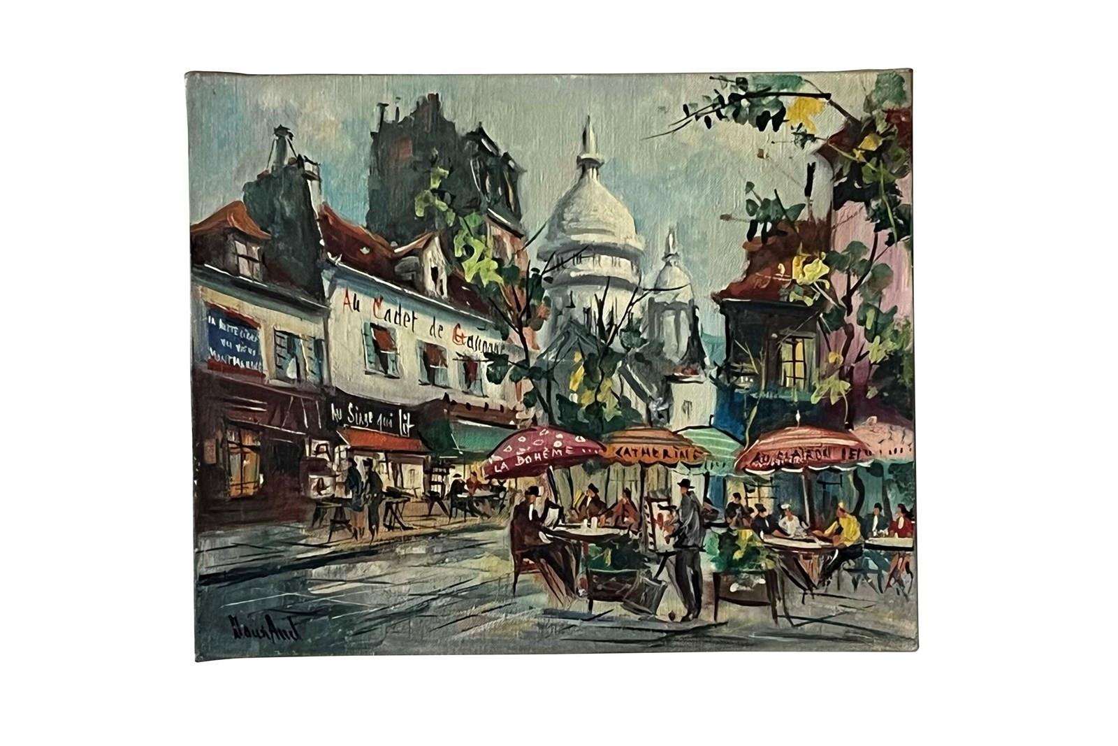 Mid-Century French Signed Painting 'Montmartre Cafe Scene, Paris' - The ...