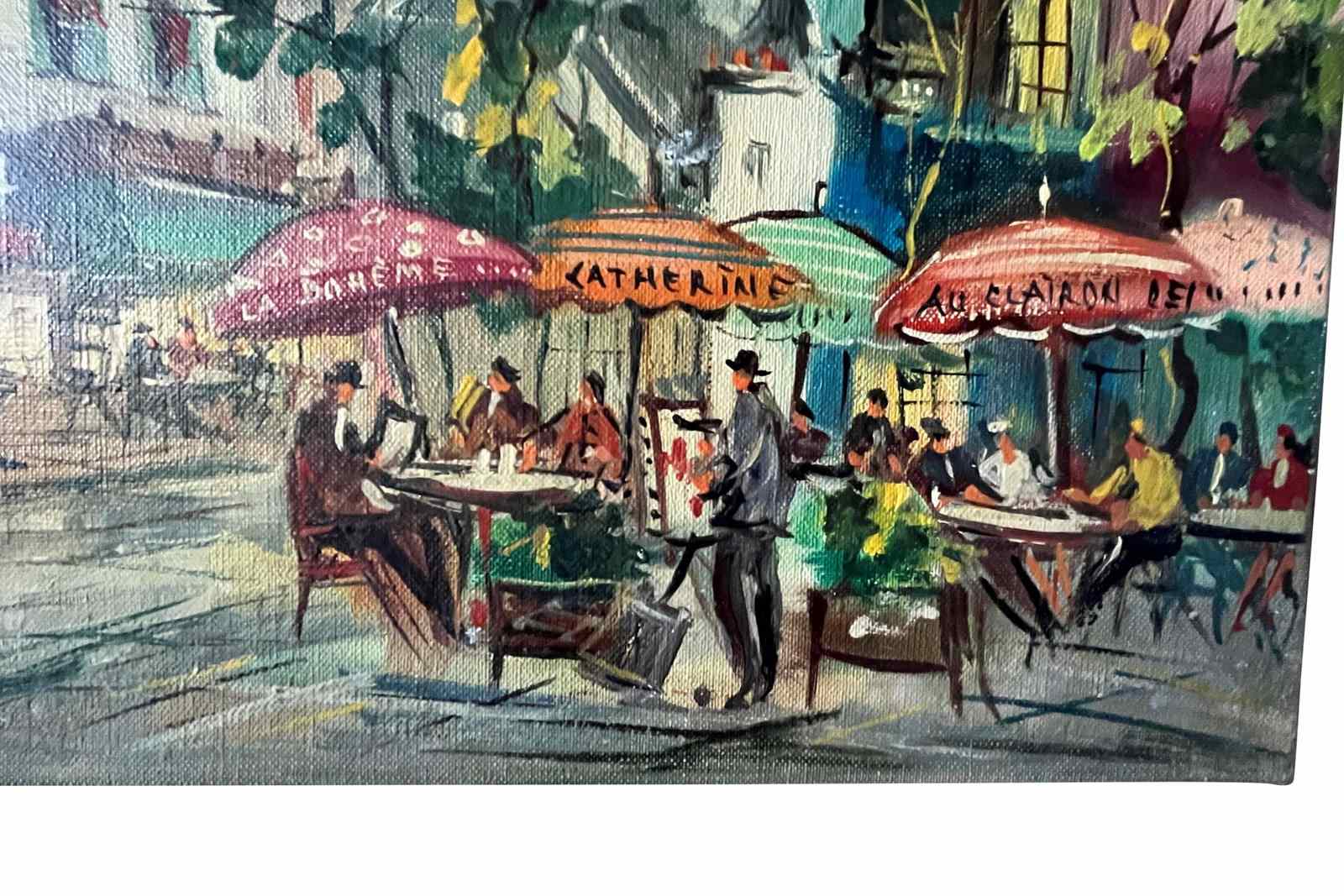Mid-Century French Signed Painting 'Montmartre Cafe Scene, Paris' - The ...