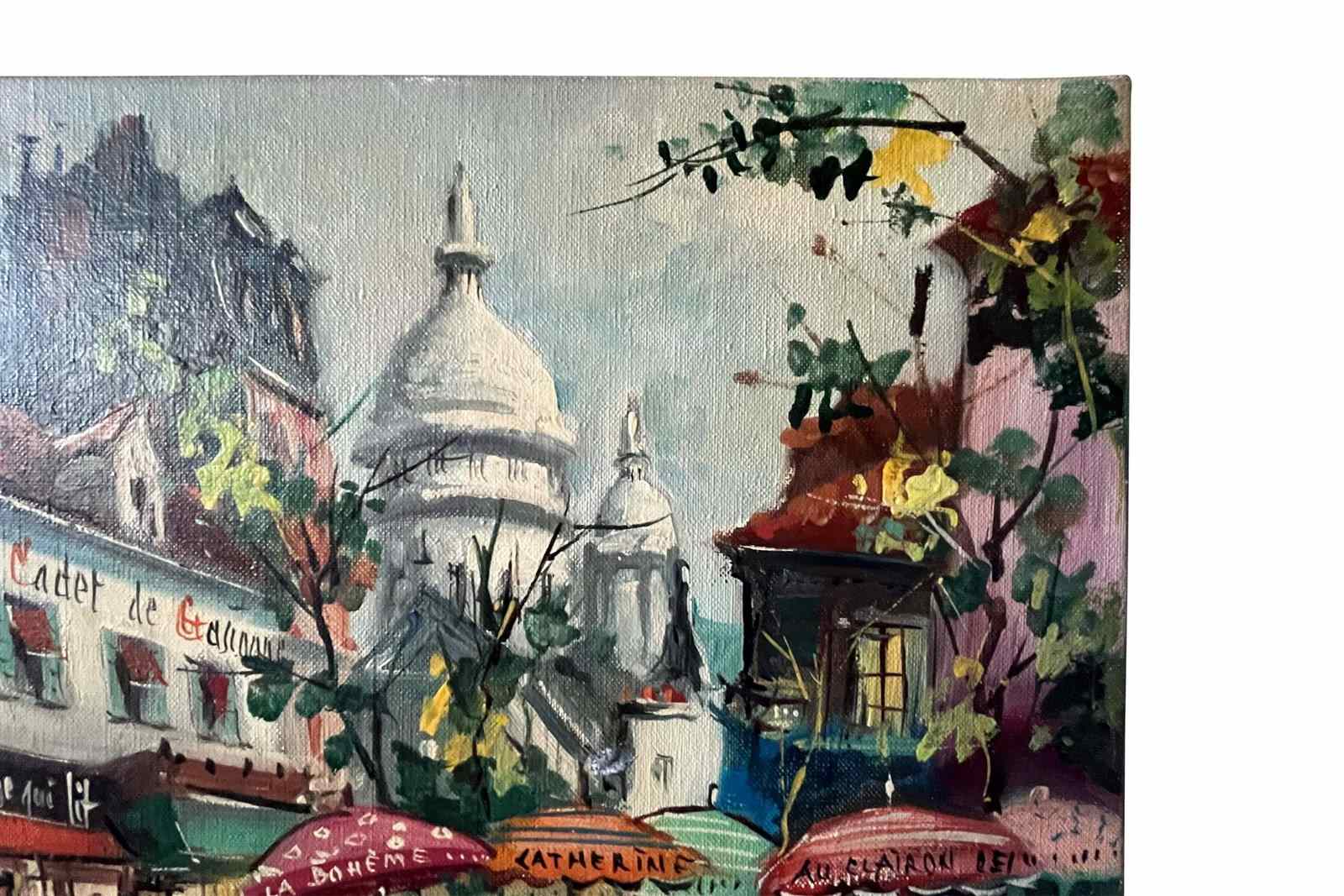 Mid-Century French Signed Painting 'Montmartre Cafe Scene, Paris' - The ...