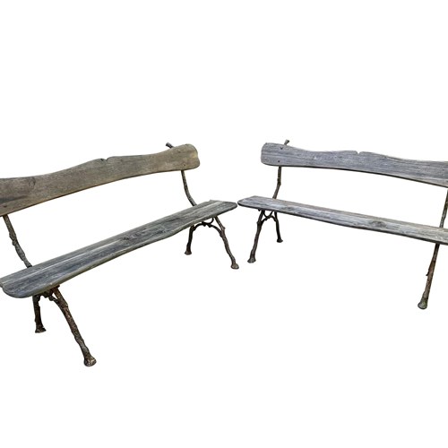 Pair Of Late 19Th Century French Iron Branch-Work Garden Benches