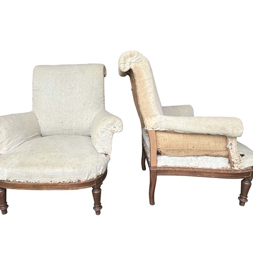 Pair Of Large French Scroll Back Armchairs