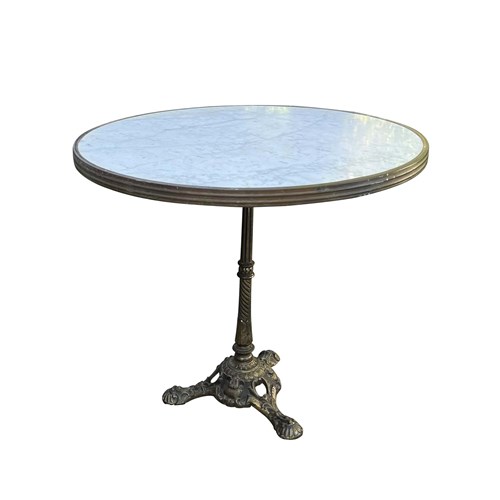 Large Mid-Century French Marble Top Gueridon Table With Brassed Cast Iron Base