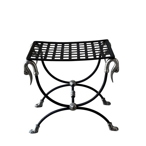 Mid-Century French Curule Stool With Swan Head Terminals