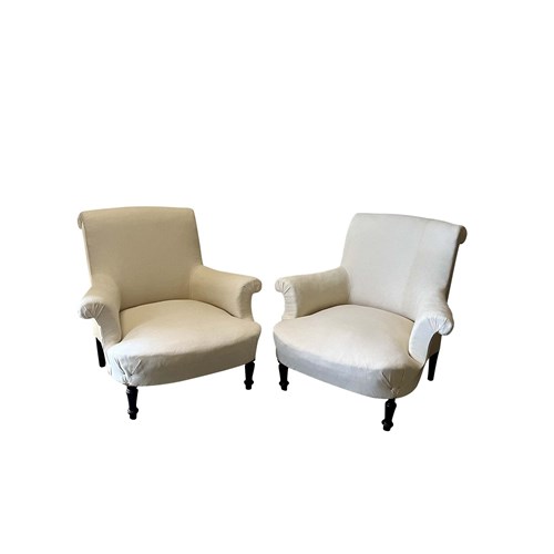 Pair Of Large 19Th Century French Scroll Back Armchairs