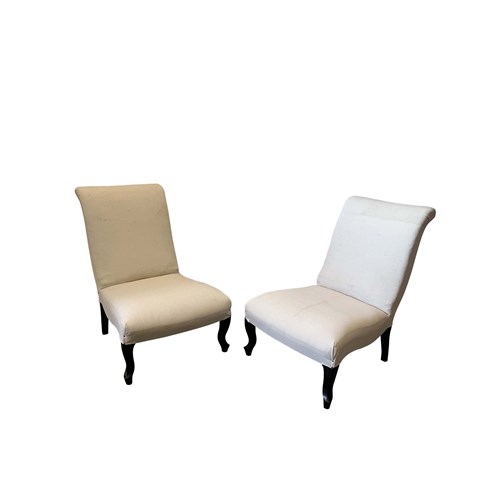 Pair Of 19Th Century French Scroll Back Slipper Chairs
